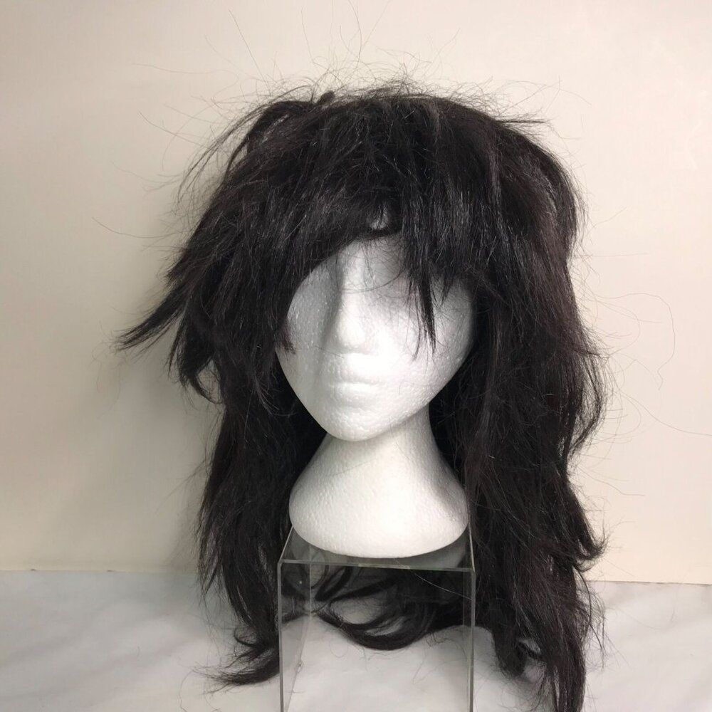 Wig Long Black Bangs Shag Mullet Adjustable Halloween Costume Dress Up Unisex
